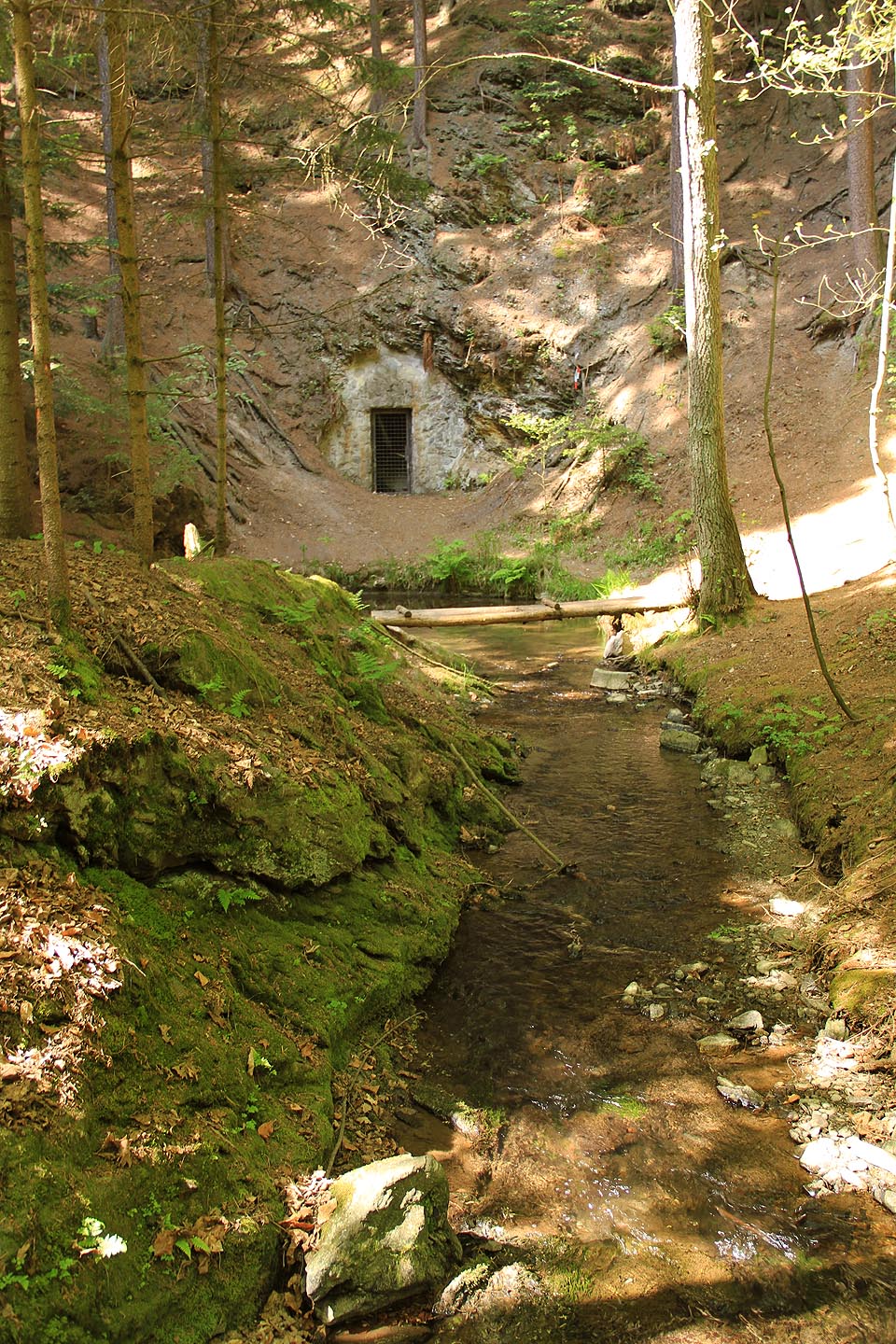 Bohdašínský potok se v této části údolí lomí v ostrém úhlu a vytváří skalnatou rýhu, v jejímž klínu štola ústí.