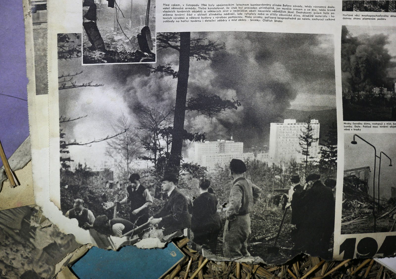 Poválečné časopisy s fotografiemi z bombardování tehdy ještě Zlína.