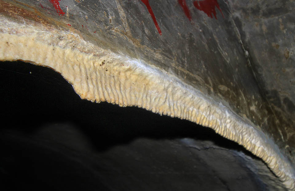 Že ani beton není dokonale nerozpustný, je dobře vidět na pomalu vznikajících sintrových záclonkách, které jako by z oka vypadly těm v krasových jeskyních.